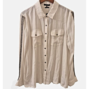 Miss Me Sequin Button Down Blouse – Off White – Size Medium – Boho Western